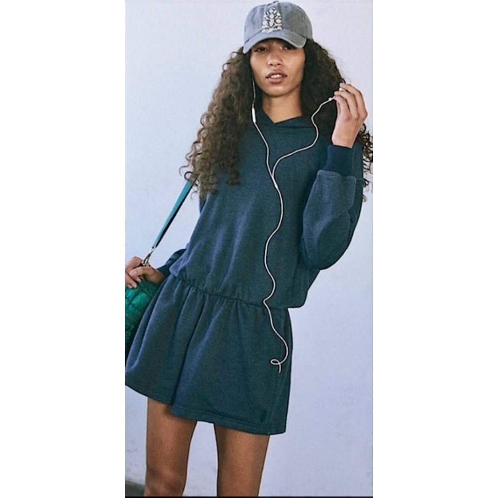 Free People Such a Flirt Romper Navy Blue Hooded Open Back Long Sleeve XS, S NEW - Picture 7 of 16